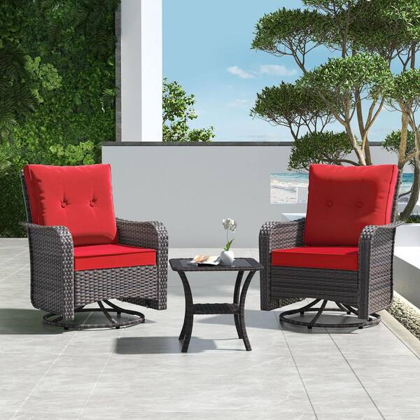 テーブル・チェア・ハンモック KCC105 Standard Oak Red Chair Halmuz 3-Piece Wicker Swivel Outdoor Rocking Chairs with