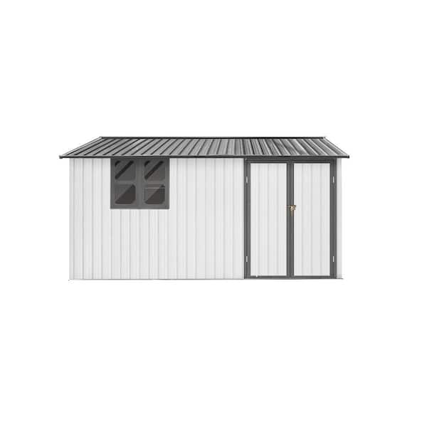 #. Grey and White 12 ft. W x 10 ft. D Outdoor Metal Storage Shed