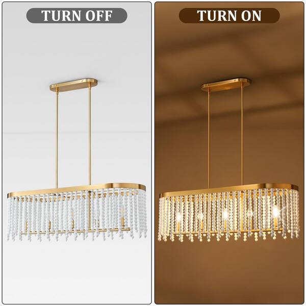 KAISITE 39 5-Light Gold Rustic Rectangular Adjustable Boho