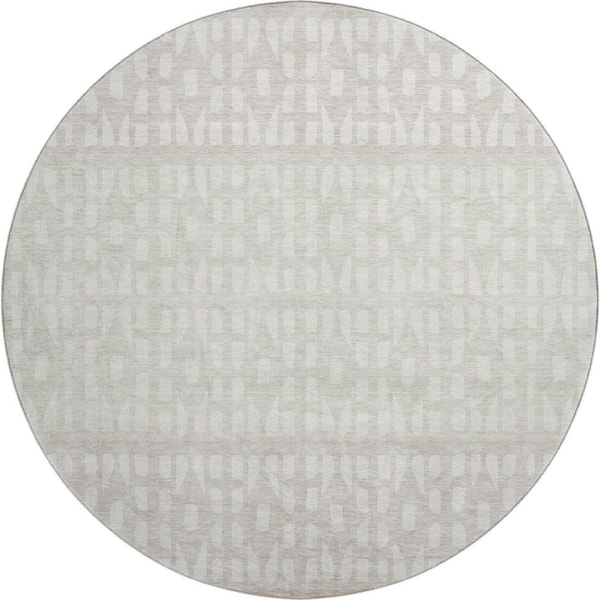 Mayfield Premium Machine Washable Abstract AMF964 Ivory 8 ft. x 8 ft. Round Rug
