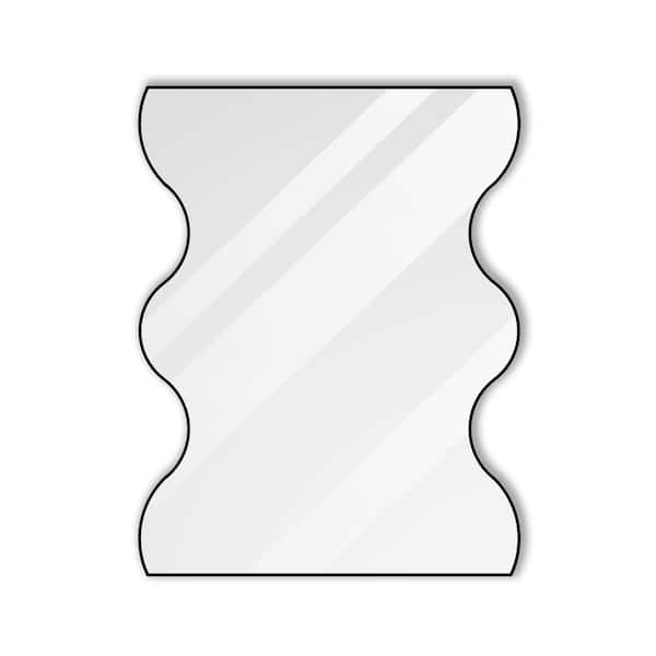 Angel Sar 30 in. W x 35 in. L Black Rectangular Mirror with 2-Wavy Sides and Metal Framed