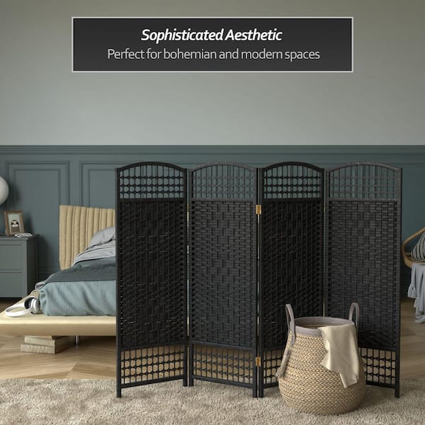 4 ft. Short Fiber Weave Folding Screen - Black - 4 Panels