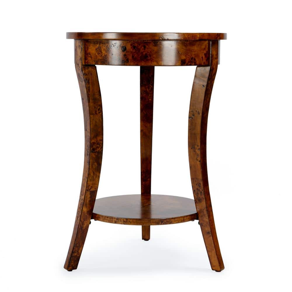 Holdin Round Light Brown Burl Wood Side Table
