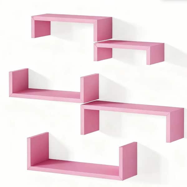 16.7 in. W x 4.7 in. D Floating Shelves for Wall, Wood Shelves Set of 5, Decorative Wall Shelf, Pink