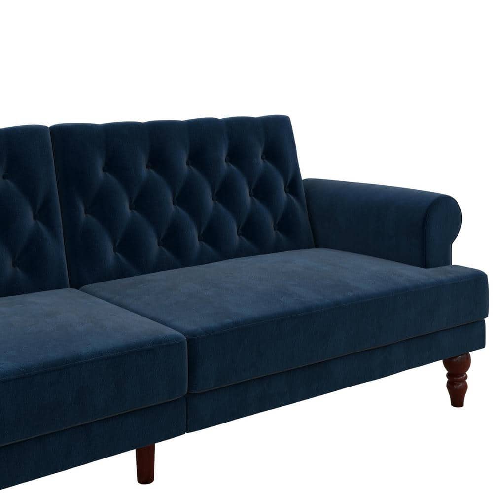 Cassidy Blue Velvet Twin Tufted Convertible Sofa Bed