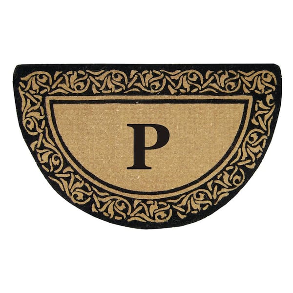 Nedia Home Bella 22 in. x 36 in. Half Round HeavyDuty Coir Monogrammed P Door Mat