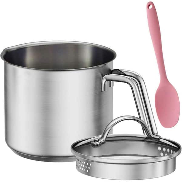 1.5 qt. Stainless Steel Nonstick Sauce Pan in Silver with Glass Lid and Pour Spout for Boiling and Sauces