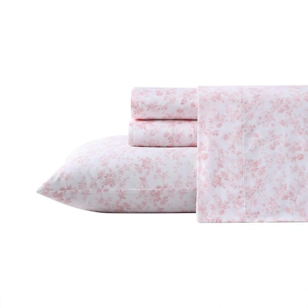 Laura Ashley Bella 4-Piece Pink Cotton Queen Sheet Set