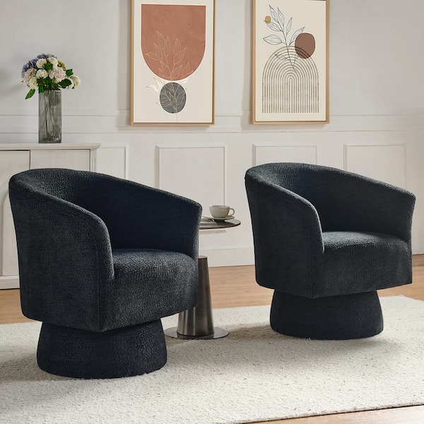 JAYDEN CREATION Eduard Lucy Black Modern Swivel Barrel Chair Set of 2
