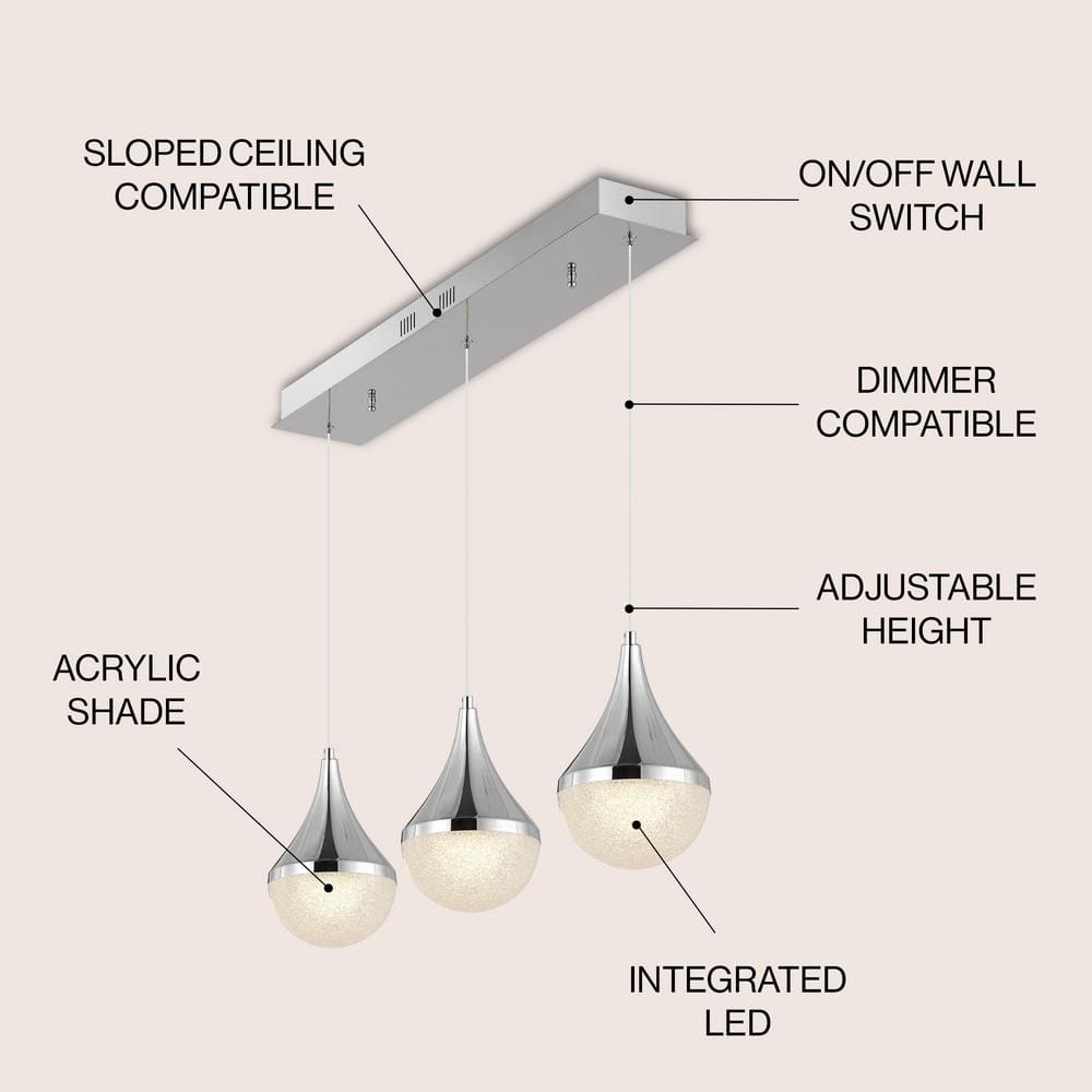 Elyse Chrome Teardrop 33" LED Linear Island Pendant