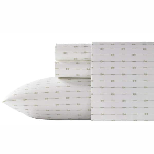 Pineapple Pinstripe 4-Piece Green Cotton Queen Sheet Set