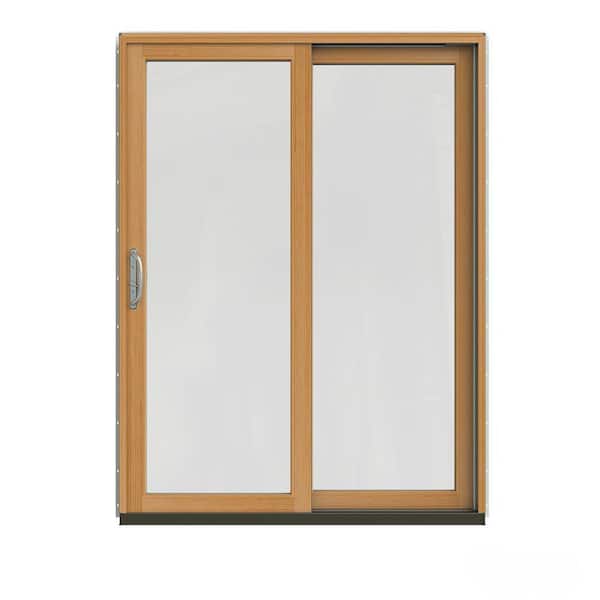 JELD-WEN 60 in. x 80 in. W-2500 Contemporary Desert Sand Clad Wood Right-Hand Full Lite Sliding Patio Door w/Stained Interior