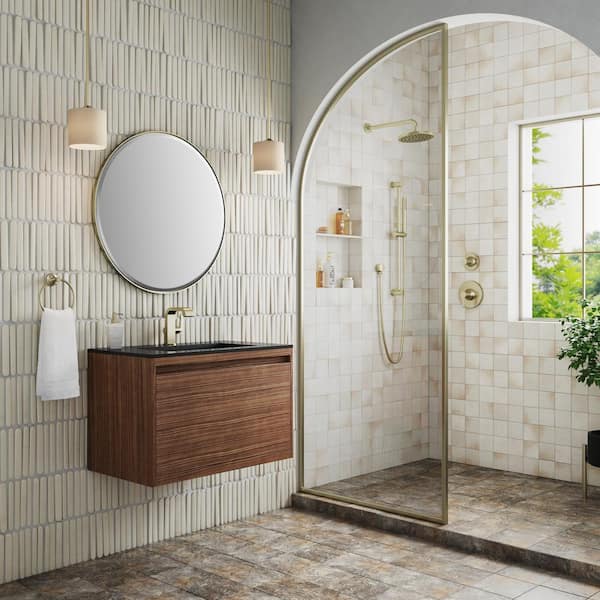 Mantova 31.5 in. W x 18 in. D x 36 in. H Single Bathroom Vanity Mid-Century Walnut & Charcoal Black Composite Stone Top