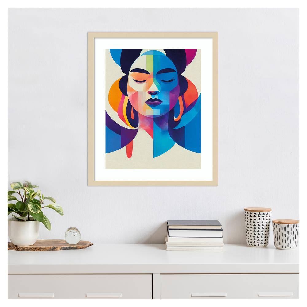 Colorful Portrait Cubism Giclee Print with Natural Wood Frame