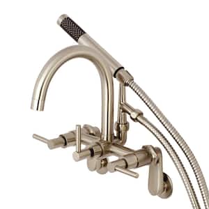 Modern Adjustable 3-Handle Wall-Mount Claw Foot Tub Faucet with Handshower in Brushed Nickel