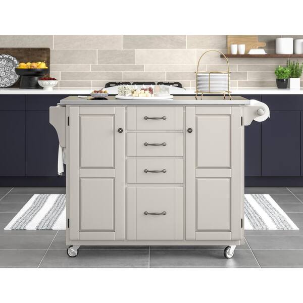Create-a-cart White 2 Door Kitchen Cart with Stainless Steel Top by Home Styles