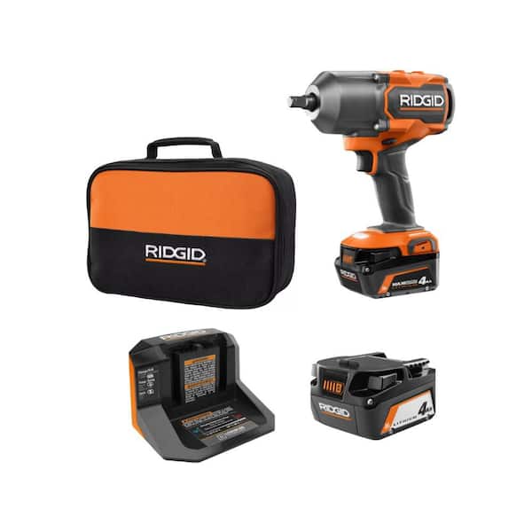 RIDGID 18V Brushless 4-Mode 1/2 in. High-Torque Impact Wrench Kit with 4.0 Ah Battery, Charger, and 18V 4.0 Ah Battery