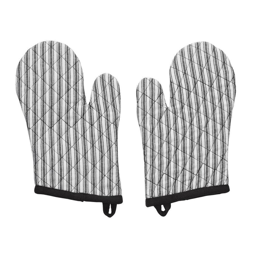 Sawyer Mill Black Striped Cotton Oven Mitt Set