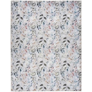 Washables Grey Multicolor 8 ft. x 10 ft. Botanical Traditional Area Rug