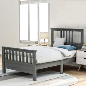 Gray Twin Size Wood Platform Bed with Headboard and Footboard