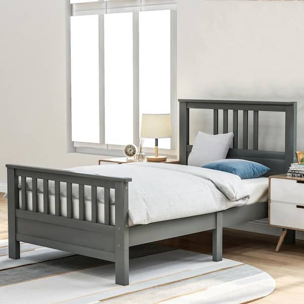 Magic Home Gray Twin Size Wood Platform Bed with Headboard and Footboard