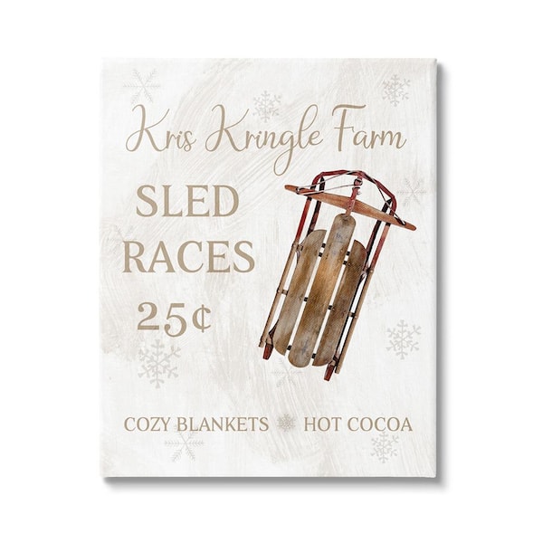 Stupell Industries Sled Races Holiday Sign by Conrad Knutsen 1-Piece Unframed Graphic Print Typography Poster Art Print 48 in. x 36 in.