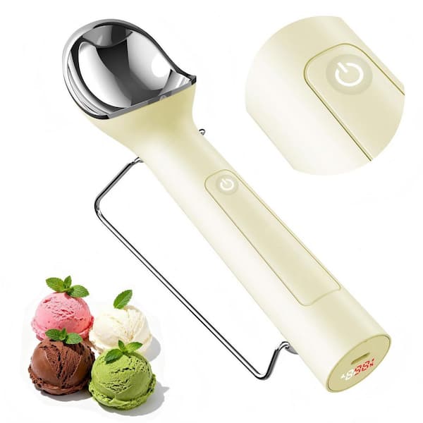 Heated Ice Cream Scoop with ON/OFF Switch, Rechargeable Electric Icecream Scooper with Holder, White