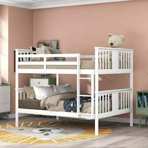 Full over Full Bunk Bed with Ladder for Bedroom, Guest Room Furniture-White