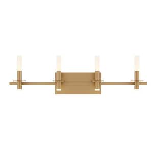 Torna 35.5 in. 4-Light Gold Integrated LED Vanity Light Bar with Frosted White Acrylic Shade