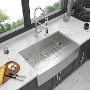 36 in. Farmhouse/Apron-Front Single Bowl 18-Gauge Stainless Steel Kitchen Sink with Accessories