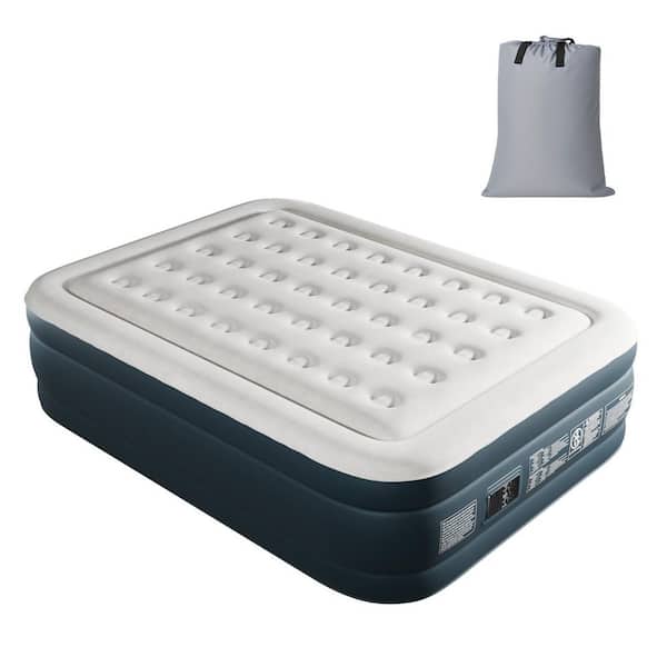 Gray & White Queen Air Mattress with Built-in Pump Comfort Blow Up Mattress