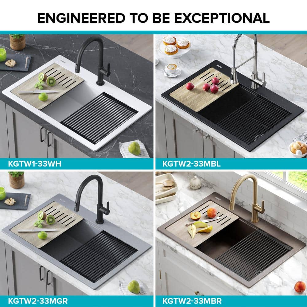 33 in. Metallic Black Granite Composite Single Bowl Kitchen Sink with Accessories