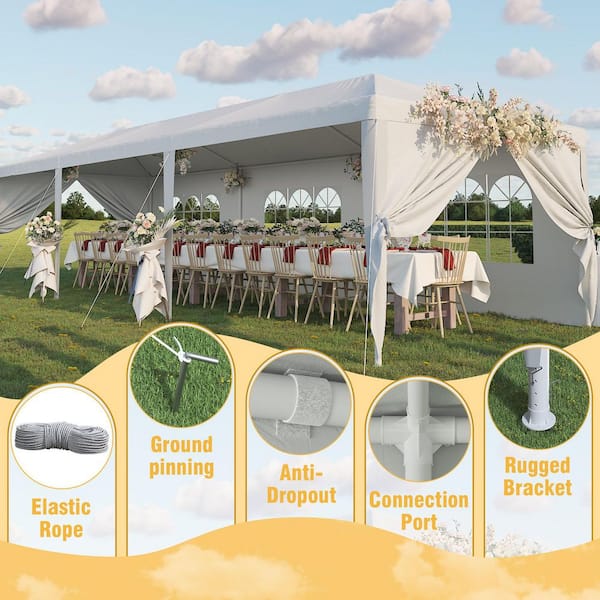 Tozey 10 ft. x 30 ft. White Party Tent with Removable Sidewalls