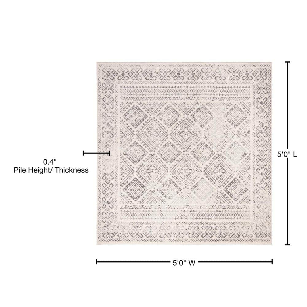 Ivory and Grey Hand-knotted Square Synthetic Rug, 5' x 5'