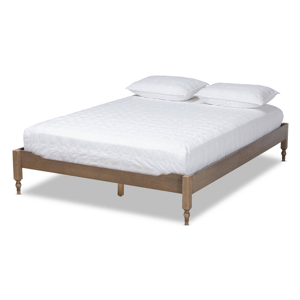 Weathered Grey Oak Queen Platform Bed with Turned Legs