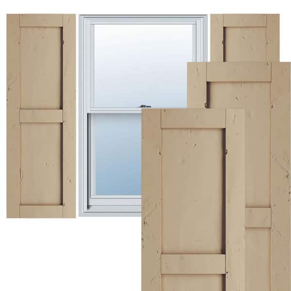 Ekena Millwork 15 in. x 56 in. Timberthane Polyurethane 2-Equal Panel Flat Panel Knotty Pine Faux Wood Shutters Pair