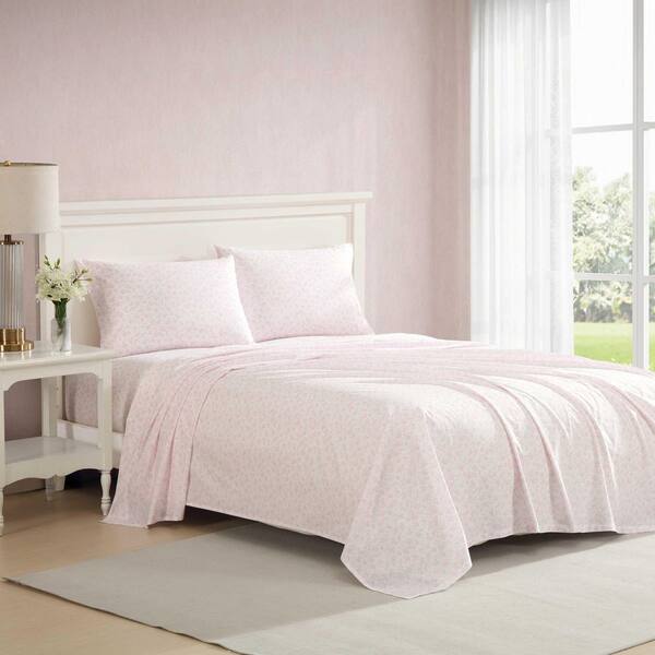 Laura Ashley Floral Toile 4-Piece Pink Cotton King Sheet Set