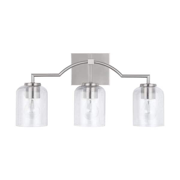 22 in. W x 11 in. H x 6.5 in. E 3-Light Clear Seeded Glass Vanity Light in Brushed Nickel