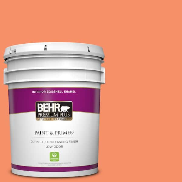 BEHR PREMIUM PLUS 5 gal. #210B-5 Tangerine Dream Eggshell Enamel Low Odor Interior Paint & Primer