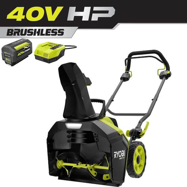 RYOBI 40V HP Brushless 18 in. Single-Stage Cordless Electric Snow Blower with 6.0 Ah Battery and Charger