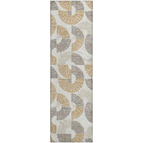 Mayfield Premium Machine Washable Abstract AMF2462 Ivory 2 ft. x 7 ft. Runner Rug