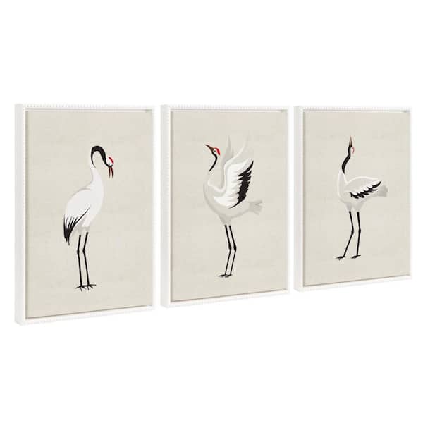 Kate and Laurel Sylvie Japanese Crane Bird with Red Crown by the Creative Bunch Studio 3-Piece Framed Art Print 24 in. x 18 in.
