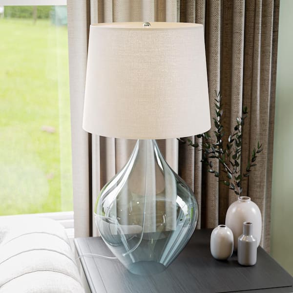 Aqua Blue Table Lamp With Fabric Shade, Home Depot Table Lamps For Living Room