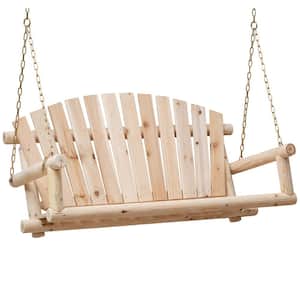 4 ft. 2-Person Seat Unfinished Wood Porch Swing Hanging with Chain 800 lbs.