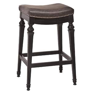 Vetrina 27 in. Black with Gold Rubbed Wood Backless Counter Height Stool