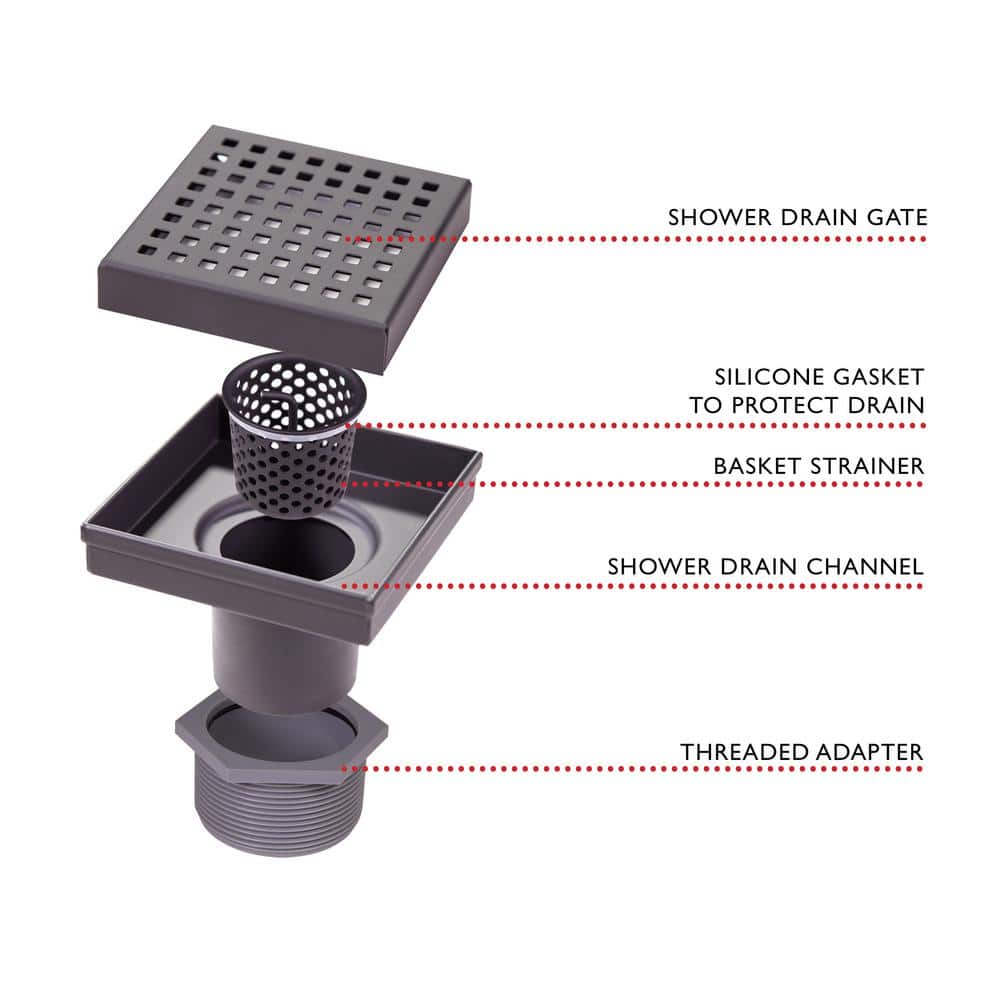 Stainless Steel 4" Square Modern Shower Drain