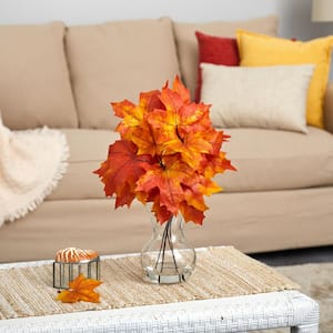 18in. Autumn Maple Leaf Artificial Plant in Glass Planter