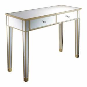 Gold Coast 42 in. Rectangle Champagne MDF and 2 Drawer Writing Desk with Mirrored Inlay