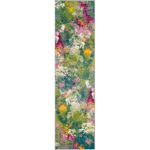 Watercolor Green/Fuchsia 2 ft. x 6 ft. Abstract Runner Rug