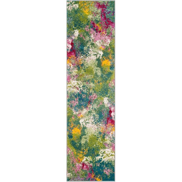 SAFAVIEH Watercolor Green/Fuchsia 2 ft. x 6 ft. Abstract Runner Rug